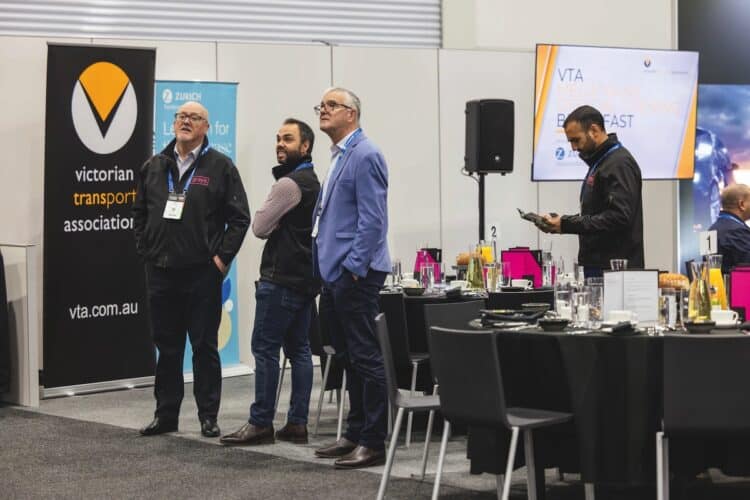 Delegates network near the VTA stand during MegaTrans 2024 in Melbourne. Images: Prime Creative Media