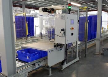 Elten’s automated tote handling systems are designed to reduce manual touchpoints in high-volume logistics operations. Image: INWASO